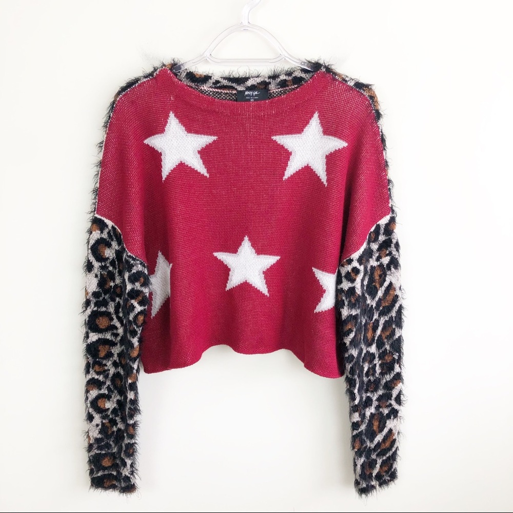 Nasty Gal Red Star Sweater with Leopard Sleeves